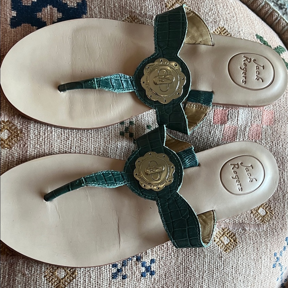 Jack Rogers Teal and Gold Sandals
